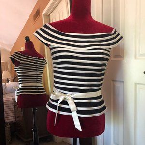 Off-the-shoulder black & white stripe top